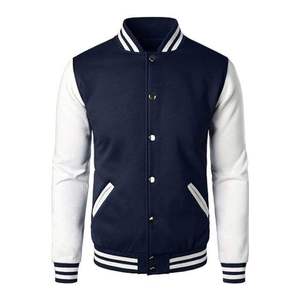 Veste universitaire marine et blanche pour homme, style preppy, coupe classique, fermeture boutonnée, couleur unie, col rabattu, pour l'automne - Product Image 1