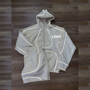 Men's Custom Regular Hooded Solid Nylon Tracksuit <b>Reflective</b> Windbreaker <b>Jacket</b> and Jogger Set Streetwear Manufacturer - Product Image 1