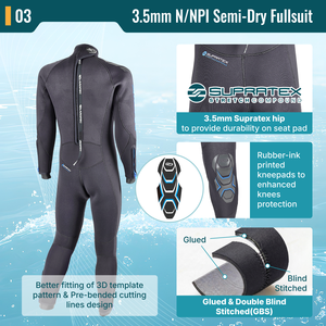 Traje de Neopreno Semi-Seco Profesional de 3.5mm para Hombre - YKK # 10 Trajes de Neopreno con Cremallera Trasera y Relieve, Equipo de Buceo Premium, Fabricante OEM/ODM - Product Image 4