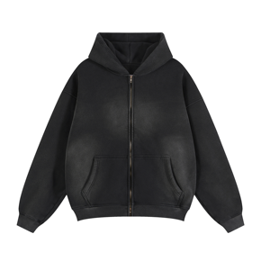 Custom Oversized Full <b>Zip</b> Hoodie 100% Cotton Eco-Friendly 360g Heavyweight Fleece Drop Shoulder Loose Fit OEM Private Label - Product Image 1