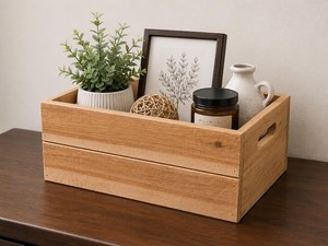 Eco Friendly Modern Solid Wood <b>Storage</b> <b>Basket</b> <b>with</b> Handles Multipurpose Organizer for Home Office Pantry Closet and <b>Shelves</b> - Product Image 5