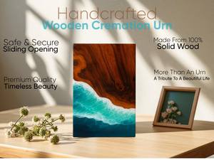 Urne funéraire en résine motif vague océanique en bois de rose – Souvenir commémoratif de crémation - Product Image 4