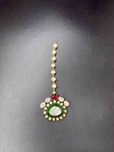 Luxury Kundan Polki Maang <b>Tikka</b> Luxury Bridal <b>Headpiece</b> Indian Traditional Hair Chain Gold Plated Ruby Emerald Meenakari Jewelry - Product Image 3