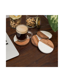 Wood Marble Coaster Heart Shape Round Marble and Wooden Coaster Classic Style Wedding Party Use - Product Image 5