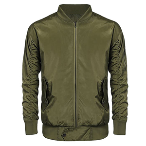 Blouson Bomber Homme en Polyester Écologique Satiné Noir, Fermeture Éclair, Col Montant et Poignets, Décontracté, pour l'Extérieur, Vêtement d'Automne - Product Image 3