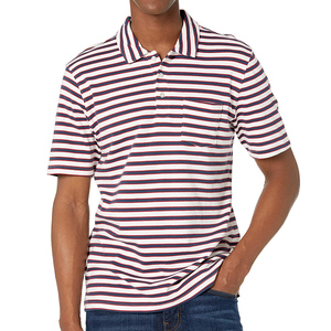 Polo rayé pour homme de haute qualité personnalisé, décontracté, à manches courtes, avec poche, fabricant OEM - Product Image 1