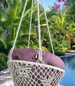 Hanging macramé <b>chair</b>-<b>hammock</b>, with a butterfly pattern on the back, and with a short openwork - Product Image 3