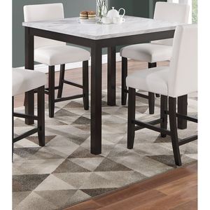 Modern 5pc Counter Height <b>Dining</b> Set Faux Marble <b>Top</b> Kitchen Dinette <b>Table</b> with 4 High Chairs White Faux Leather Cushions Seats - Product Image 3