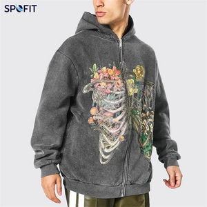 เสื้อฮิปฮอปสไตล์สตรีทแฟชั่นทรงโอเวอร์ไซส์ ยูนิเซ็กส์ ซิปฮู้ดดี้ ผ้าเฟรนช์เทอร์รี่เนื้อหนา 100% คอตตอน บุขนด้านใน ทรงดรอปไหล่ ซิป - Product Image 3