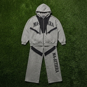 Conjunto Deportivo Personalizado para Hombre, Sudadera con Cierre y Capucha en Gris Lavado, Pantalones Deportivos de Pierna Ancha con Paneles en Contraste, Estilo Urbano - Product Image 6