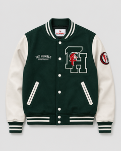 Fly Humble <b>Men's</b> Varsity <b>Jacket</b> Green <b>White</b> Embroidered Letter Patch Style Winter Waterproof Breathable Streetwear Best Selling - Product Image 1
