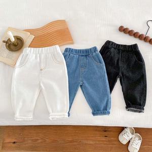 Simple Casual Inspired Pure Color <b>Soft</b> Distressed Eco-Friendly Denim Pants for Boys Girls Fall Collection-Straight <b>Jeans</b> - Product Image 1