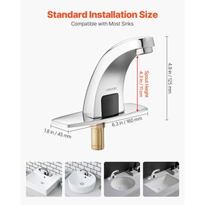 Grifo de Lavabo Automático con Sensor de Movimiento, Funciona con Batería, Agua Fría/Caliente, para Baño, con Cubierta para Orificio, Diseño sin Contacto - Product Image 3