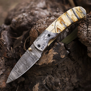 Couteau de poche pliant en acier Damas personnalisé, ultra-affûté, pour la chasse et les activités de plein air, avec étui en cuir, support OEM, garantie 3 ans - Vente Flash - Product Image 4