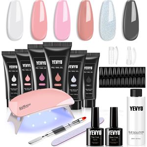 Kit Unghie in Poly Gel da 6 Pezzi con Lampada UV, Pennello per Unghie, Formine per Ricostruzione Unghie - Strumenti per Base e Top Coat, 15ml Peso Netto - Product Image 1
