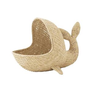 Cute Whale Shape Wicker <b>Basket</b> Natural Rattan Handmade Storage for Kids Sustainable Nursery Toy Organizer Decorative <b>Shelf</b> Bas - Product Image 4