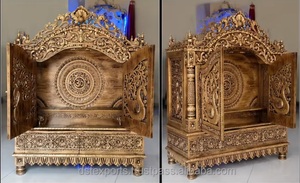 Traditional Hand Carved <b>Mandir</b> With Doors Big Size Golden Polished Pooja Mandirs For Home Custom Made Temple At Factory Prices - Product Image 6