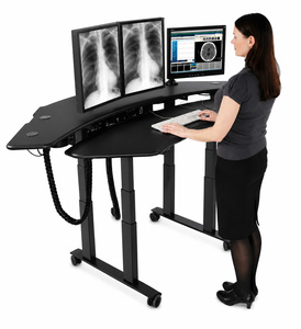 Modern DIY Black Curved Metal Freestanding Standing Desk Dual Monitor <b>Workstation</b> Ergonomic for <b>Office</b> Trading Studio - Product Image 5