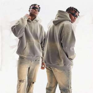 Custom Blank Vintage Distressed <b>Pullover</b> <b>Mens</b> Acid Washed Paint Splatter Sunfaded Winter Fleece Streetwear Hoodie No - Product Image 3