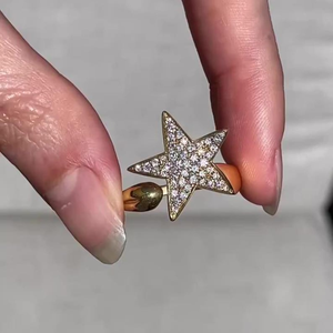 Anillo Abierto en Forma de Estrella con Micro Pavé de Diamantes Blancos de Corte Redondo para Mujer, Regalo de Cumpleaños, Joyería de Moda - Product Image 4