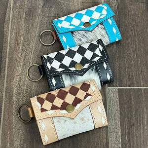 Nuevas carteras pequeñas de cuero a cuadros mecanizadas a mano a la moda, estilo de diseñador de lujo a la moda, colgante con llavero, Mini tarjetero - Product Image 4