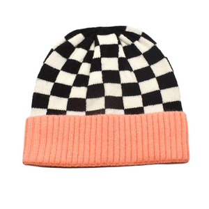 Unisex Checkered Beanie Hat Black White Green Ribbed Cuff Knit <b>Winter</b> <b>Cap</b> Adult 56-58CM Casual Style - Product Image 6