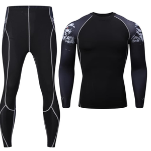 Ensemble de vêtements de sport pour homme, t-shirt à manches longues de compression, leggings longs, noir, spandex, taille élastique, Shaghaf, CS20, antibactérien - Product Image 5