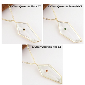 Fancy Cut Clear <b>Quartz</b> Gemstone Pendant Charms with round cut CZ Inlaid 18k Gold Plated Paperclip Chain Brass <b>Necklace</b> For Women - Product Image 5