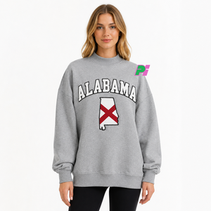 เสื้อสเวตเชิ้ตคอเต่าผู้หญิง ตกแต่งด้วยตัวอักษร ALABAMA พร้อมลายแผนที่รัฐ  ผ้าฟลีซหนานุ่ม ทรงโอเวอร์ไซส์ - Product Image 1