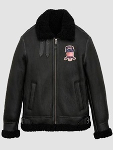 Chaqueta de aviador de piel auténtica negra para hombre, abrigo de invierno tipo bomber - Product Image 1