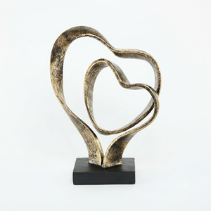 Sculpture artisanale en aluminium en forme de double cœur, figurine romantique Art Déco pour table, écologique, moderne, de luxe, pour la maison, le salon - Product Image 1