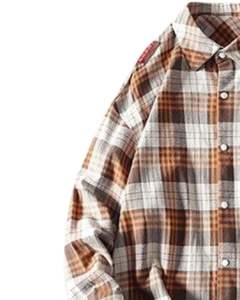 Camisa a cuadros informal para hombre, color marrón beige, de algodón y poliéster, manga larga, con botones, para venta al por mayor, proveedor OEM para exportación. - Product Image 3