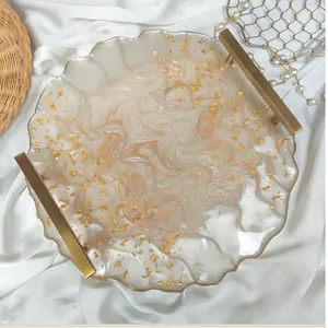Pink Resin Storage <b>Tray</b> <b>with</b> Gold Plating Modern Design Customized Shape <b>Mirrored</b> Finish Dishwasher Safe for Table Neatening - Product Image 2