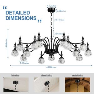 15-<b>Light</b> Black Vintage Crystal Chandelier Round Farmhouse Hanging <b>Light</b> Fixture for <b>Dining</b> Room Living Room Bedroom - Product Image 1