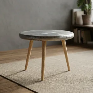 Table basse moderne en béton avec pieds en bois, design scandinave, meubles de salon, style minimaliste fait main - Product Image 1