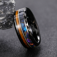 Bague en tungstène résistante aux rayures avec incrustation de coquille de bois et de corde de guitare, bijoux pour hommes, vente en gros, directement de l'usine