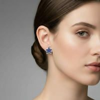 Pendientes de Oro de 14 Quilates con Zafiro Azul Natural en Forma de Estrella