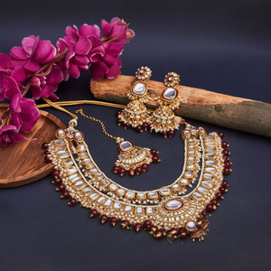 Ensemble de bijoux raffinés - Élégant ensemble collier et perles en pierre Kundan - Product Image 3