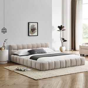 <b>Queen</b> <b>Size</b> Upholstered <b>Bed</b> <b>Frame</b> with Thick Chenille Fabric Solid Wood Platform <b>Bed</b> Headboard - Product Image 2