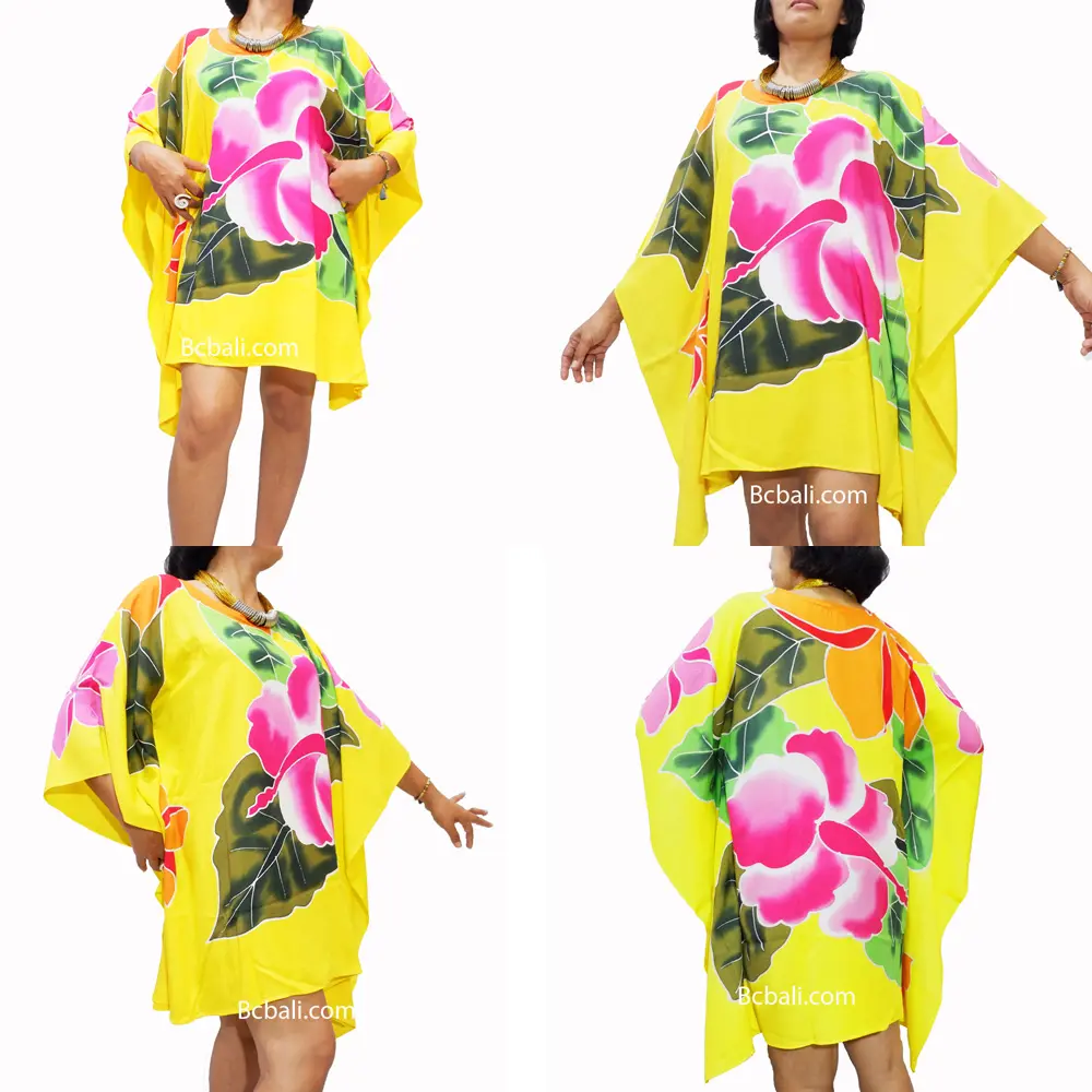 Prezzo all'ingrosso Casual donna moda Poncho Top Dress Rayon pittura a mano con grande fiore abiti sfondo da Bali