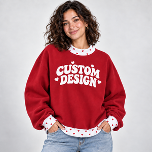 Custom Logo Women Mock Neck <b>Sweatshirt</b> Loose Drop Shoulder Red Pullover Heavyweight Fleece Double Layer <b>Heart</b> Print Sweat Shirt - Product Image 1