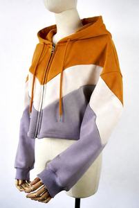 Women's Color Block <b>Cropped</b> <b>Zip</b> <b>Up</b> Hoodie Long Sleeve Drawstring Hooded Sweatshirt Casual Streetwear Jacket - Product Image 3