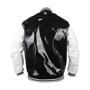 Mens Premium <b>PVC</b> Leather Varsity Jacket Stand Collar Front Logo Retro College Letterman High Quality <b>Top</b> Selling - Product Image 2