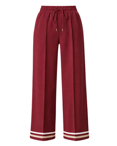 Pantalon large rouge bordeaux pour femme, décontracté, taille haute, avec cordon de serrage, coupe ample, droit, confortable et tendance - Product Image 1