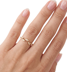 Anillo Apilable Minimalista con Diseño de Hoja y Diamante de Laboratorio Redondo, Oro Sólido de 14K/18K, Inspirado en la Naturaleza, Anillo Delicado de Promesa de Boda - Product Image 6