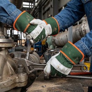 Gants de travail en cuir de vachette grainé industriel, avec dos perforé, doublure intérieure en tissu coton et polaire, pour la construction - Product Image 4