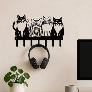 CIFbuy Ganci da Parete in Metallo Vintage a Forma di Gatto, Portachiavi e Portasciugamani per Ingresso, Decorazione Flessibile e Carina per la Casa in Stile Rustico, Regalo, Servizio di Selezione Disponibile (2 cm) - Product Image 1
