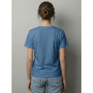 Camiseta de Algodón con Cuello Redondo Estilo Bohemio Azul para Mujer, Tejido Suave y Transpirable, Corte Holgado, Ropa Casual de Verano para Uso Diario - Product Image 4