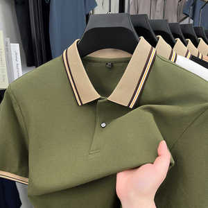 Chemise décontractée rayée en coton mercerisé doux pour la peau, à manches courtes et col à revers, pour homme, vente en gros - Product Image 6