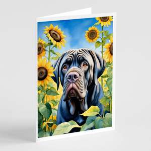 Mastiff napolitain lunatique en tournesols A7 carte de voeux Pack 8 cartes vierges avec enveloppes taille 5x7 - Product Image 1